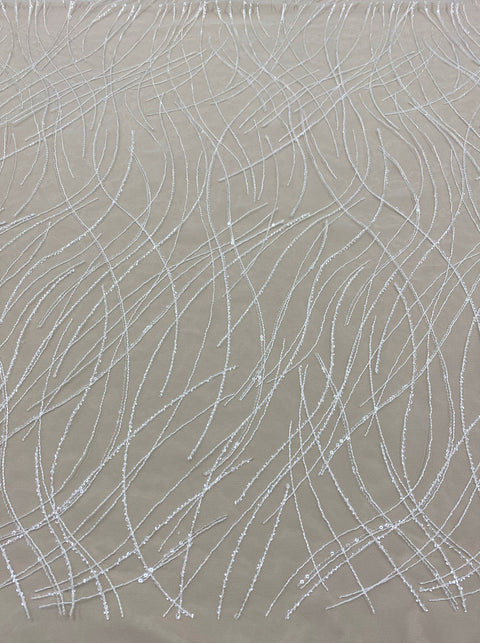 Remnant Embroidered Sequined Tulle (W53850) Ivory