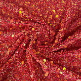 Red Sequin Tulle — featuring hand-beading and sequins, 100% nylon, 110cm wide