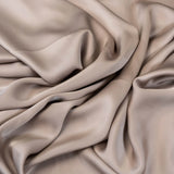 Almond Faux Acetate Satin — mid-weight double-faced polyester satin with a delustered finish, fluid drape and slight stretch
