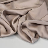 Almond Faux Acetate Satin — mid-weight double-faced polyester satin with a delustered finish, fluid drape and slight stretch