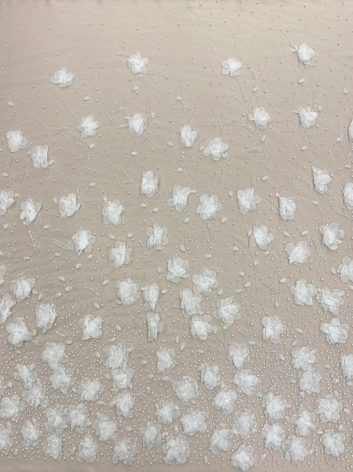 Embellished Floral Pearl 3D Tulle (K25905) Ivory