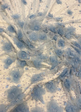 Pale Blue Embellished 3D Tulle — featuring floral motifs, a 3D floral design and hand-beading, 100% nylon, 140cm wide