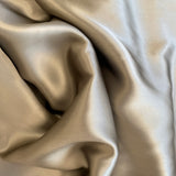 Taupe Sandwash Satin — lightweight and soft with a smooth luster satin finish, 100% mulberry silk, 140cm wide