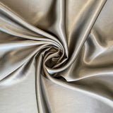 Taupe Sandwash Satin — lightweight and soft with a smooth luster satin finish, 100% mulberry silk, 140cm wide