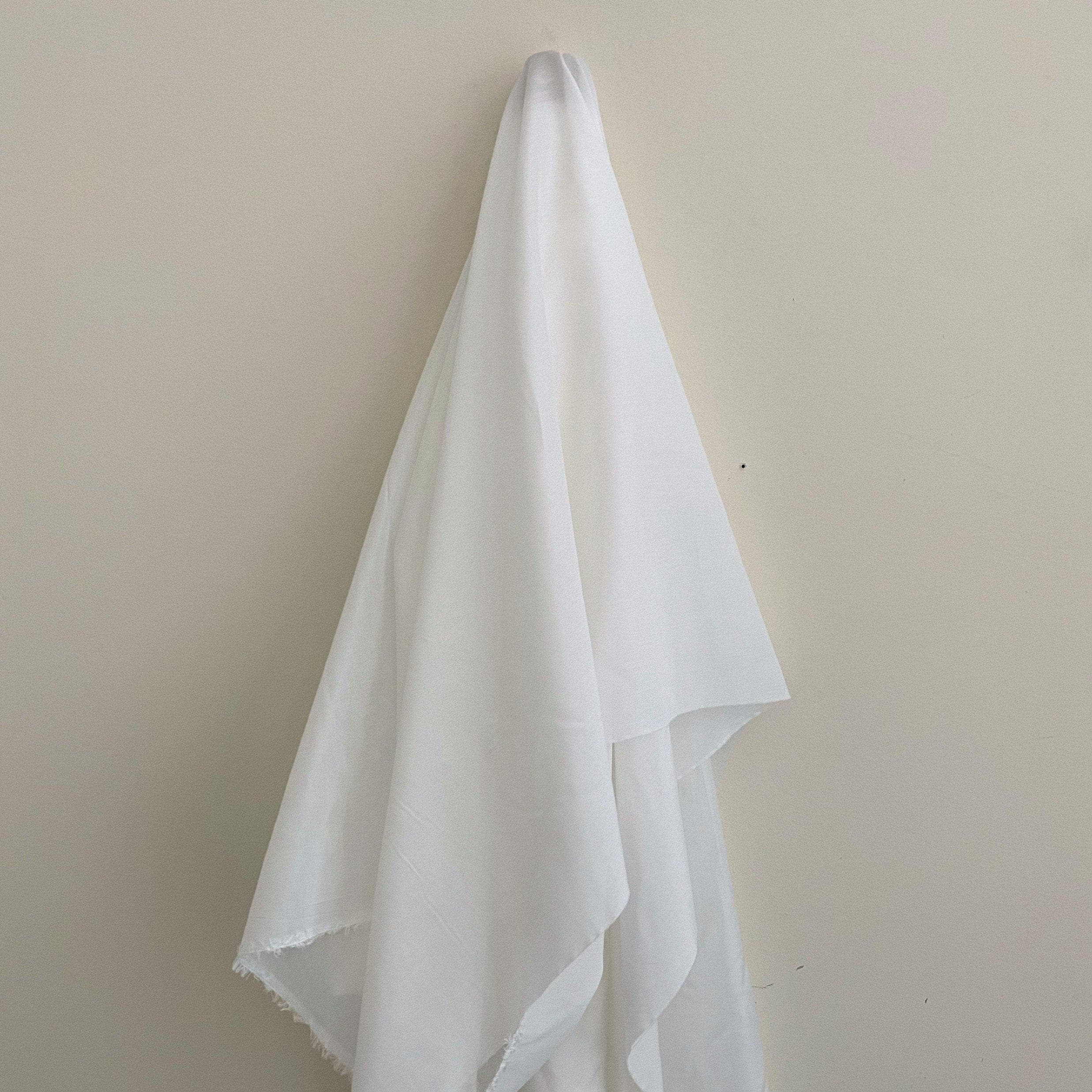 White Silk Cotton Voile — lightweight with a soft drape, a subtle texture and a low-sheen luster finish, 30% mulberry silk, 70% cotton, 137cm wide