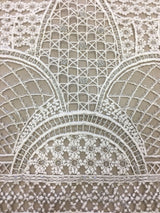 Ivory Geometric Embellished Tulle — featuring geometric motifs and hand-beading, 100% nylon, 110cm wide