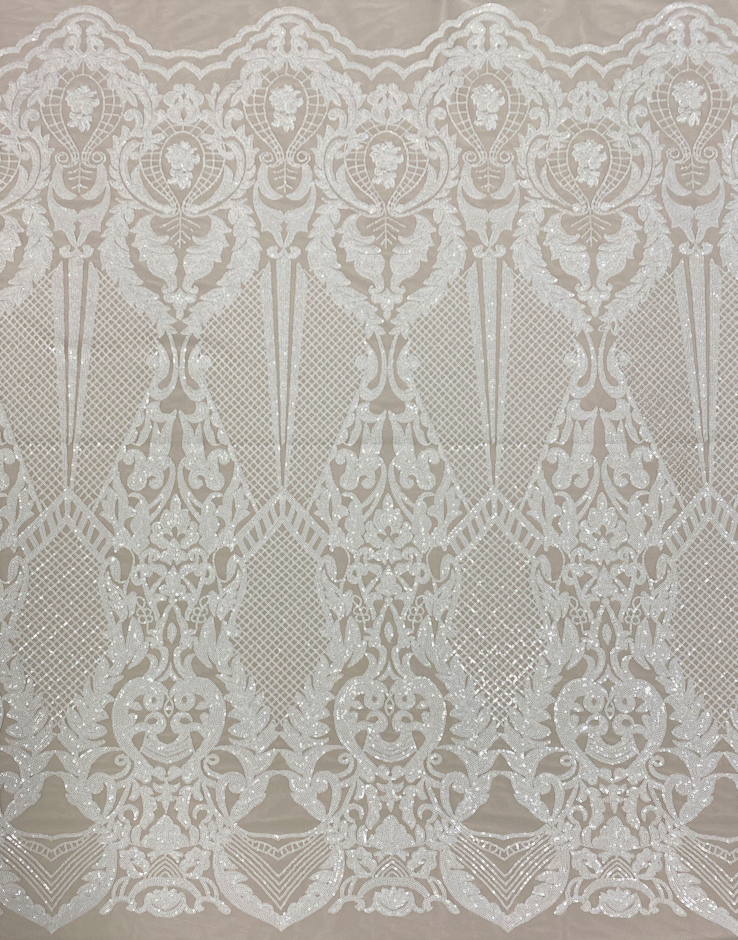 Ivory Sequined Tulle — featuring sequins, 100% polyester, 140cm wide