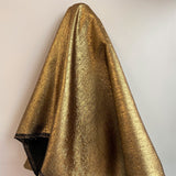 Ochre Metallic Jacquard — featuring a woven metallic jacquard design with a soft feel and stiff drape, 140cm wide