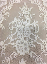 Ivory Abloom Corded Lace — featuring scalloped edges, floral motifs and a corded texture, in nylon and viscose, 130cm wide
