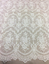 Ivory Abloom Corded Lace — featuring scalloped edges, floral motifs and a corded texture, in nylon and viscose, 130cm wide