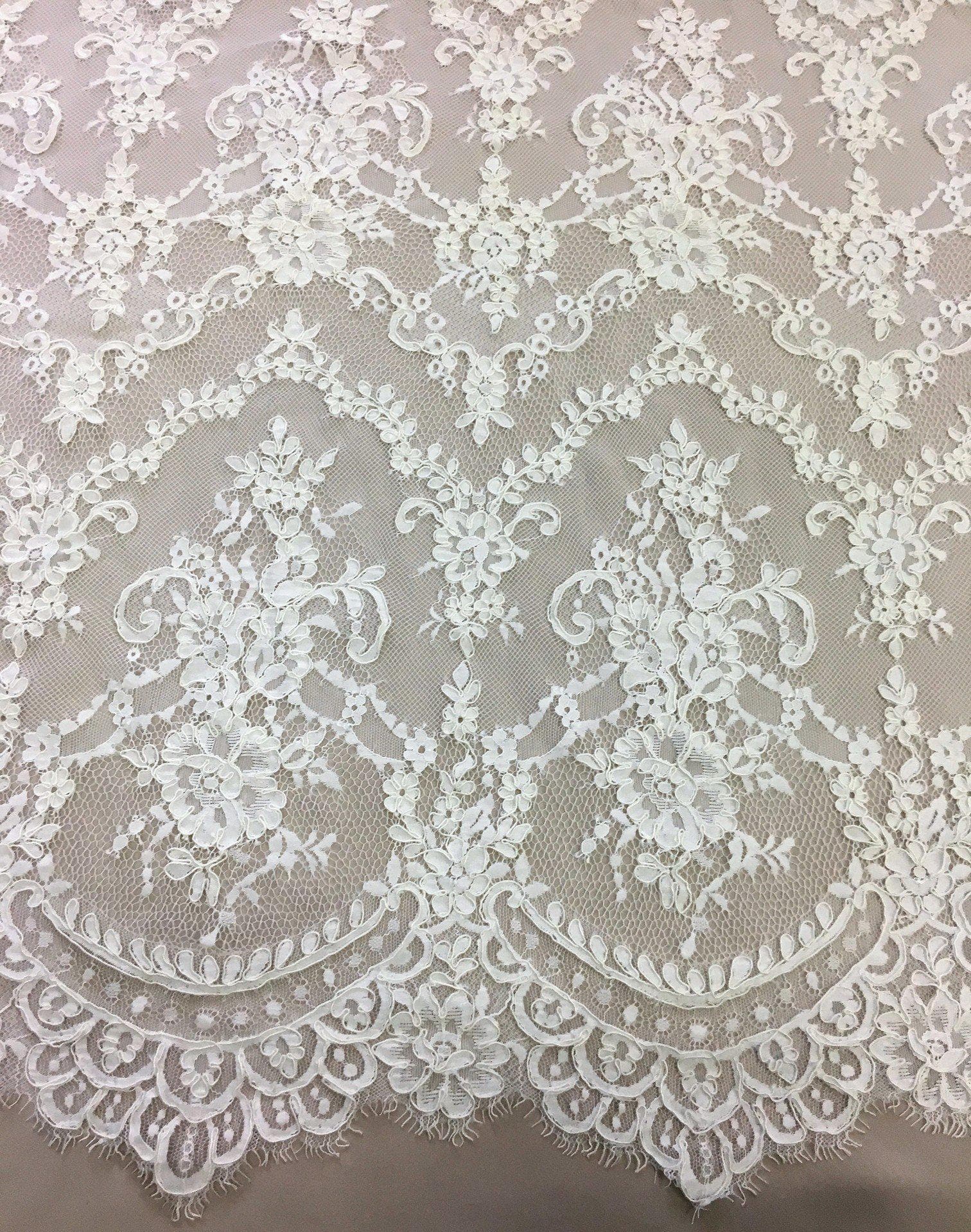 Ivory Abloom Corded Lace — featuring scalloped edges, floral motifs and a corded texture, in nylon and viscose, 130cm wide