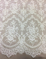 Ivory Abloom Corded Lace — featuring scalloped edges, floral motifs and a corded texture, in nylon and viscose, 130cm wide