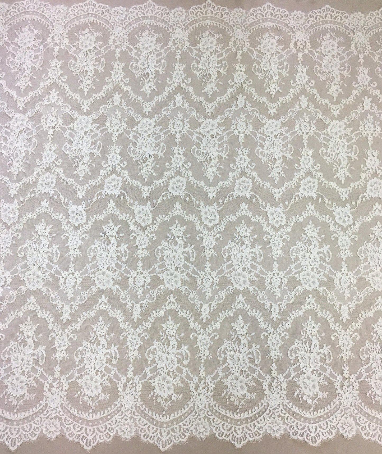 Ivory Abloom Corded Lace — featuring scalloped edges, floral motifs and a corded texture, in nylon and viscose, 130cm wide