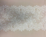 Light Ivory Fine lace trim — featuring scalloped edges, eyelash detail and floral motifs, in nylon, 34cm wide