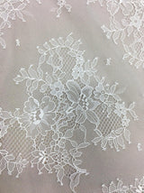 Ivory Delicate Floral Lace — featuring scalloped edges and floral motifs, in nylon, 140cm wide