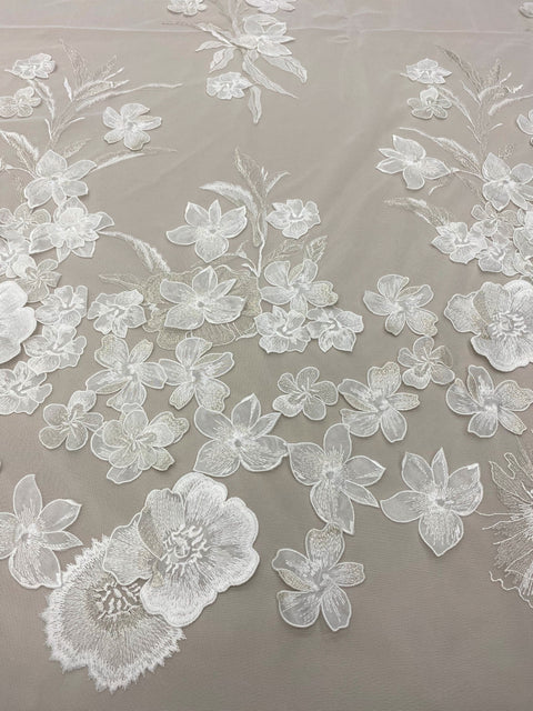3D Embroidered tulle (1361) Ivory