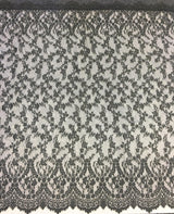 Steel Fine Floral Lace — featuring scalloped edges, eyelash detail and floral motifs, in nylon, 140cm wide