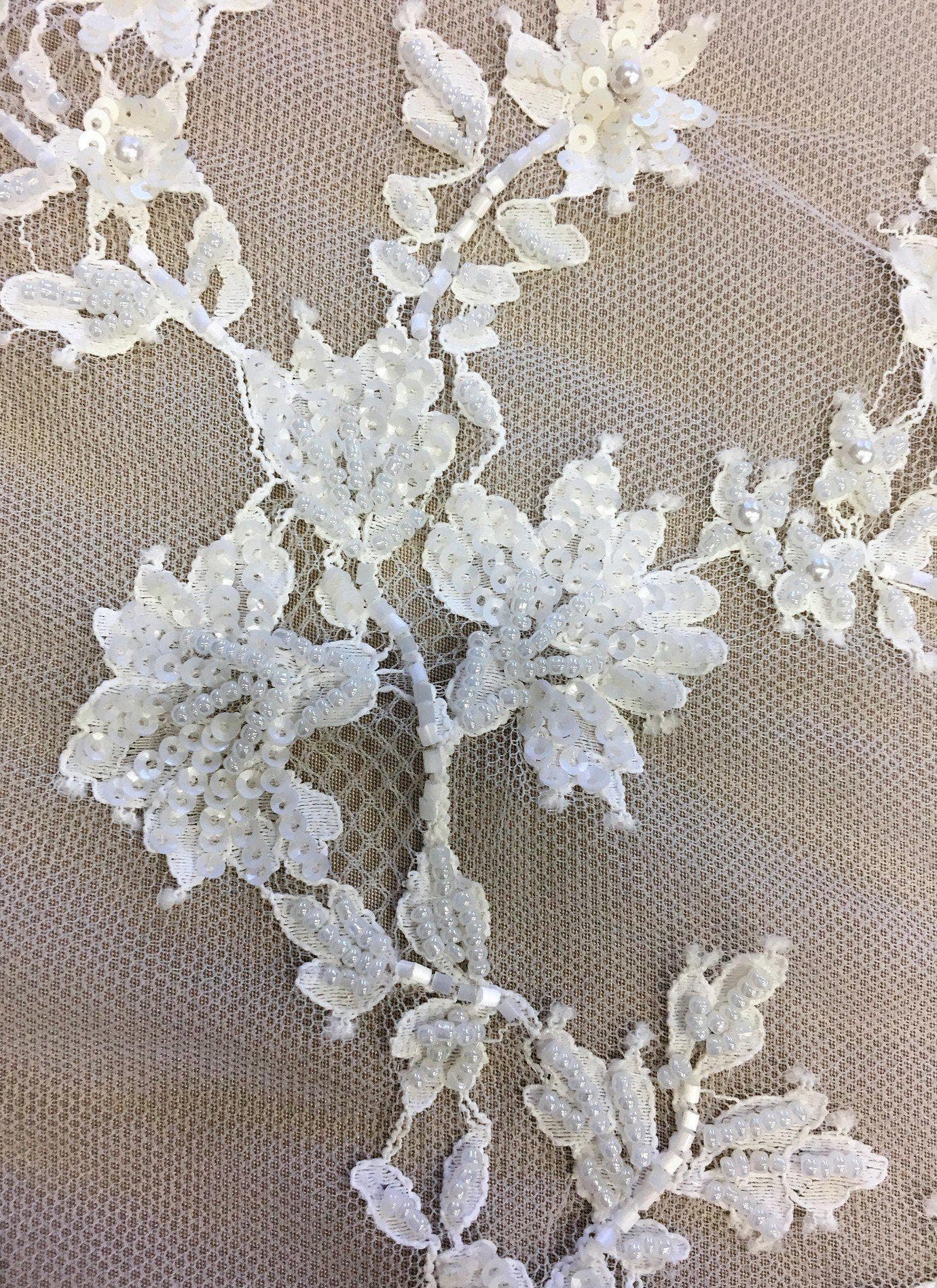 Ivory Beaded Lace Belkis