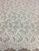 Ivory Beaded Fine Lace — featuring scalloped edges, eyelash detail and floral motifs, in nylon, 140cm wide