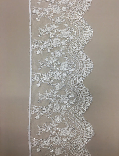 Beaded fine French lace Trim (1386bt) White