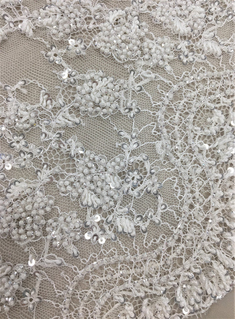 Beaded fine French lace Trim (1386bt) White