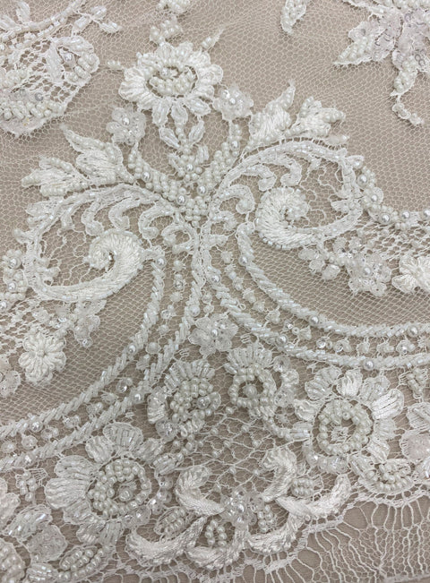 Fine Beaded Lace Trim (1388bt) White