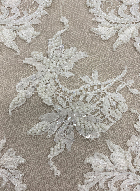 Fine Beaded Lace Trim (1388bt) White