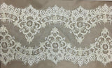 Ivory Beaded Lace Trim — featuring scalloped edges, eyelash detail and floral motifs, in nylon and viscose, 25cm wide
