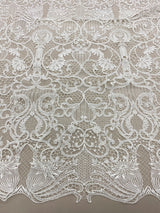 Ivory Paisley Floral Guipure Lace — featuring Guipure motifs, 140cm wide