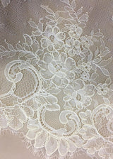 Ivory Fine Corded Lace Trim — featuring floral motifs and a corded texture, in nylon and viscose, 36cm wide