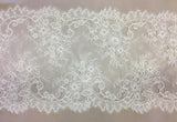 Ivory Fine Corded Lace Trim — featuring floral motifs and a corded texture, in nylon and viscose, 36cm wide