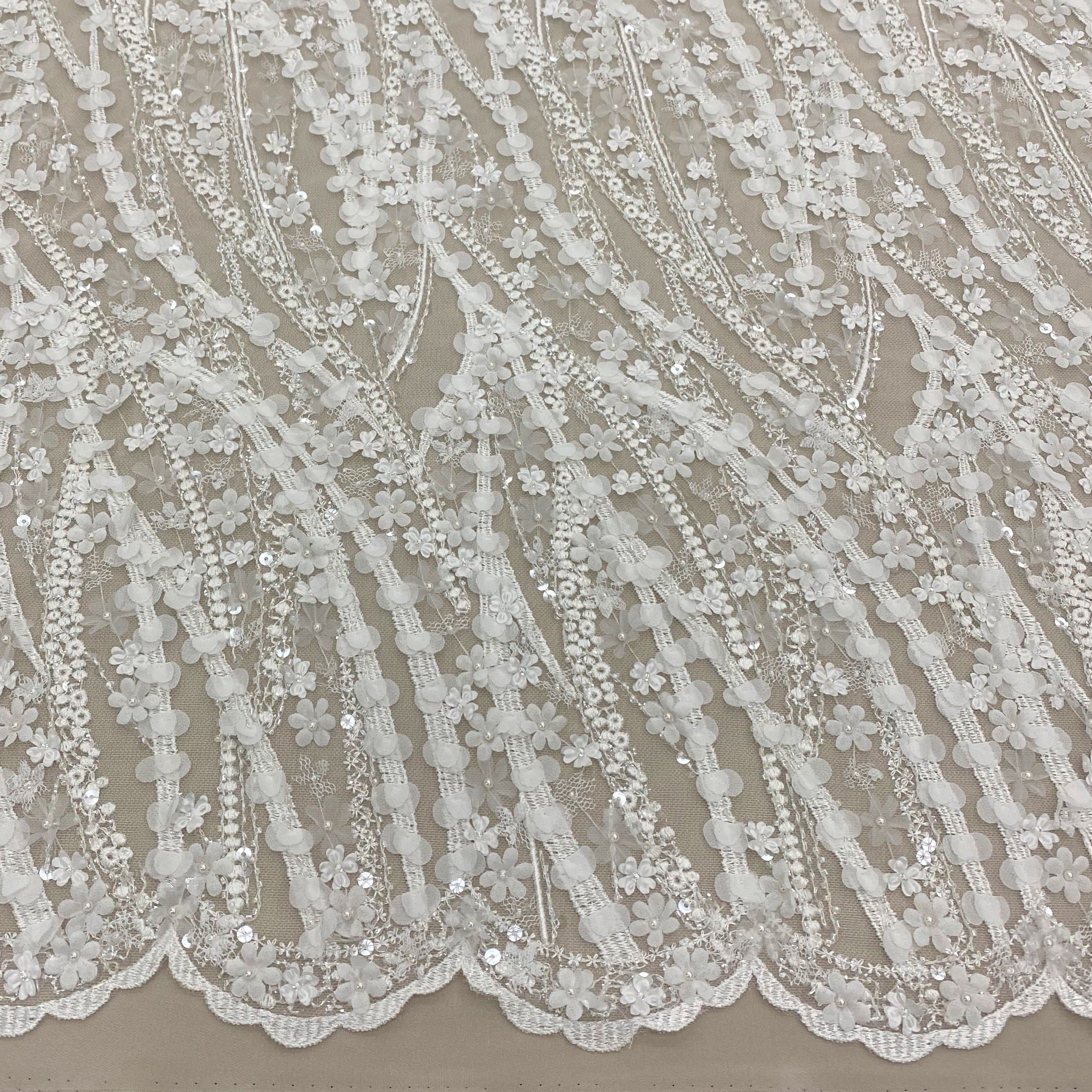 Ivory 3D Beaded Lace — featuring floral motifs, a 3D floral design and hand-beading, in nylon and viscose, 130cm wide