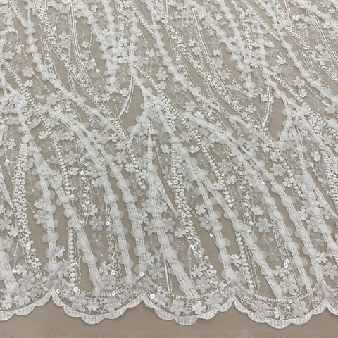 3D Beaded Lace (1593bd) Ivory