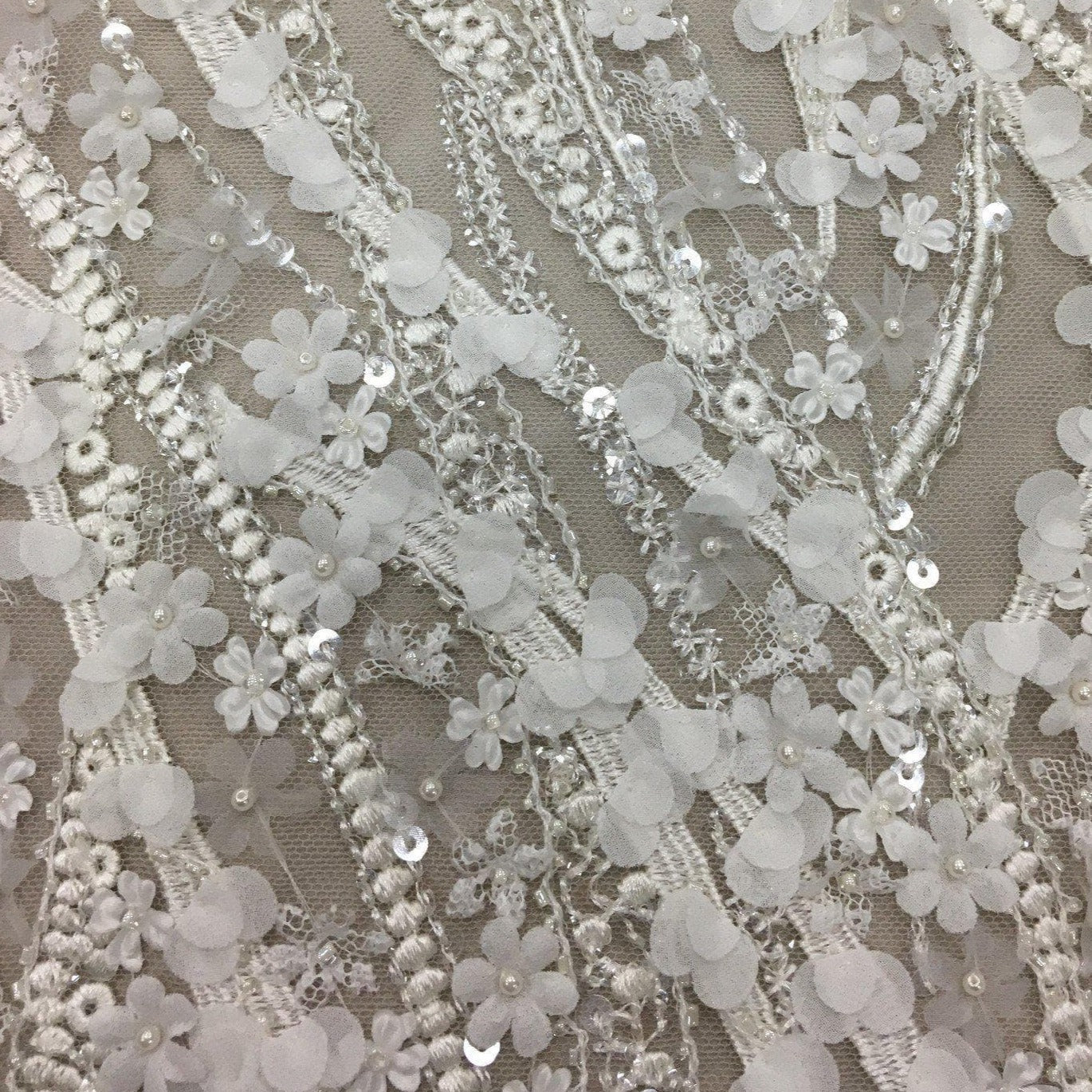 Ivory 3D Beaded Lace — featuring floral motifs, a 3D floral design and hand-beading, in nylon and viscose, 130cm wide