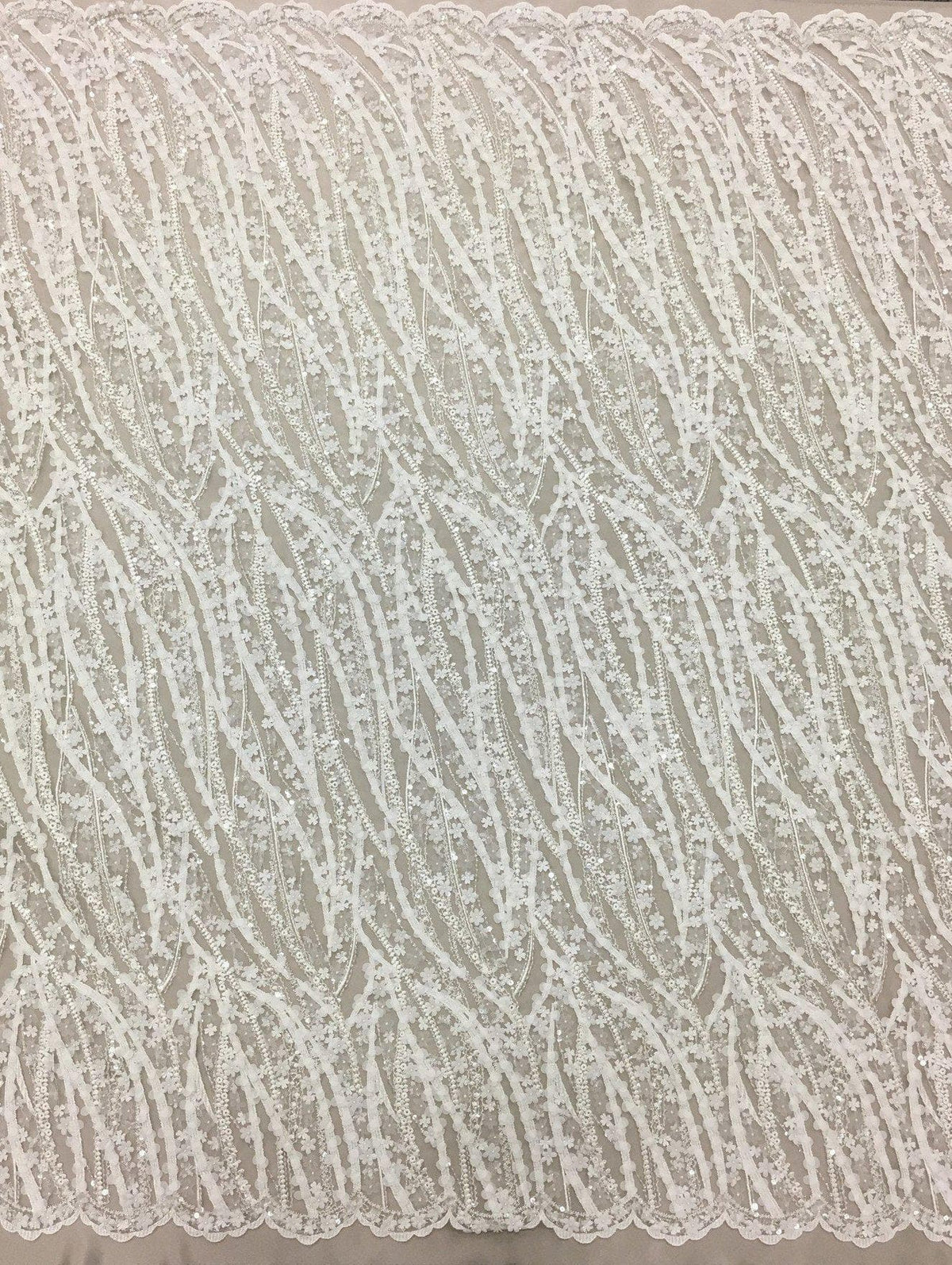 3D Beaded Lace (1593BD) - Ivory