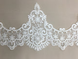 Ivory Corded Lace Trim — featuring scalloped edges, eyelash detail and floral motifs, in nylon and viscose, 18cm wide