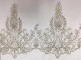 Silver Beaded Metallic Lace Trim — featuring floral motifs, clear sequins, silver beads and pearls