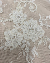 Ivory Corded Beaded Floral Lace — featuring scalloped edges, eyelash detail and a corded texture, in nylon, 140cm wide