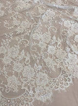 Ivory Corded Beaded Floral Lace — featuring scalloped edges, eyelash detail and a corded texture, in nylon, 140cm wide