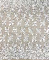 White Corded Floral Lace — featuring scalloped edges, eyelash detail and floral motifs, in nylon, 140cm wide