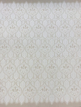 Ivory Embroidered Cutwork — featuring scalloped edges, eyelash detail and Guipure motifs, 100% polyester, 120cm wide