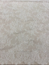 White Fine Floral Lace — featuring scalloped edges, eyelash detail and floral motifs, 130cm wide