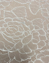 Light Ivory Fine Rose Lace — featuring an all-over rose design, 130cm wide