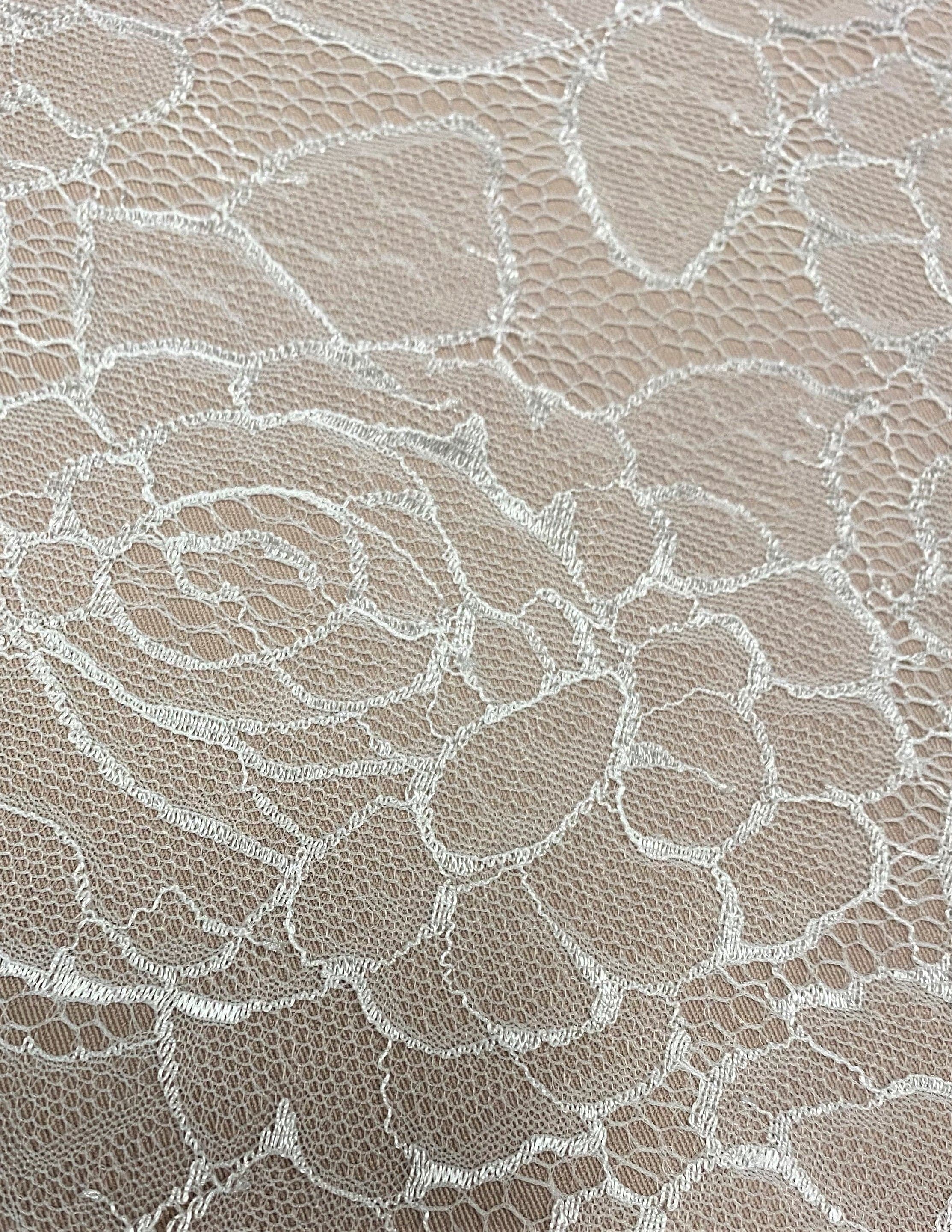 Light Ivory Fine Rose Lace — featuring an all-over rose design, 130cm wide
