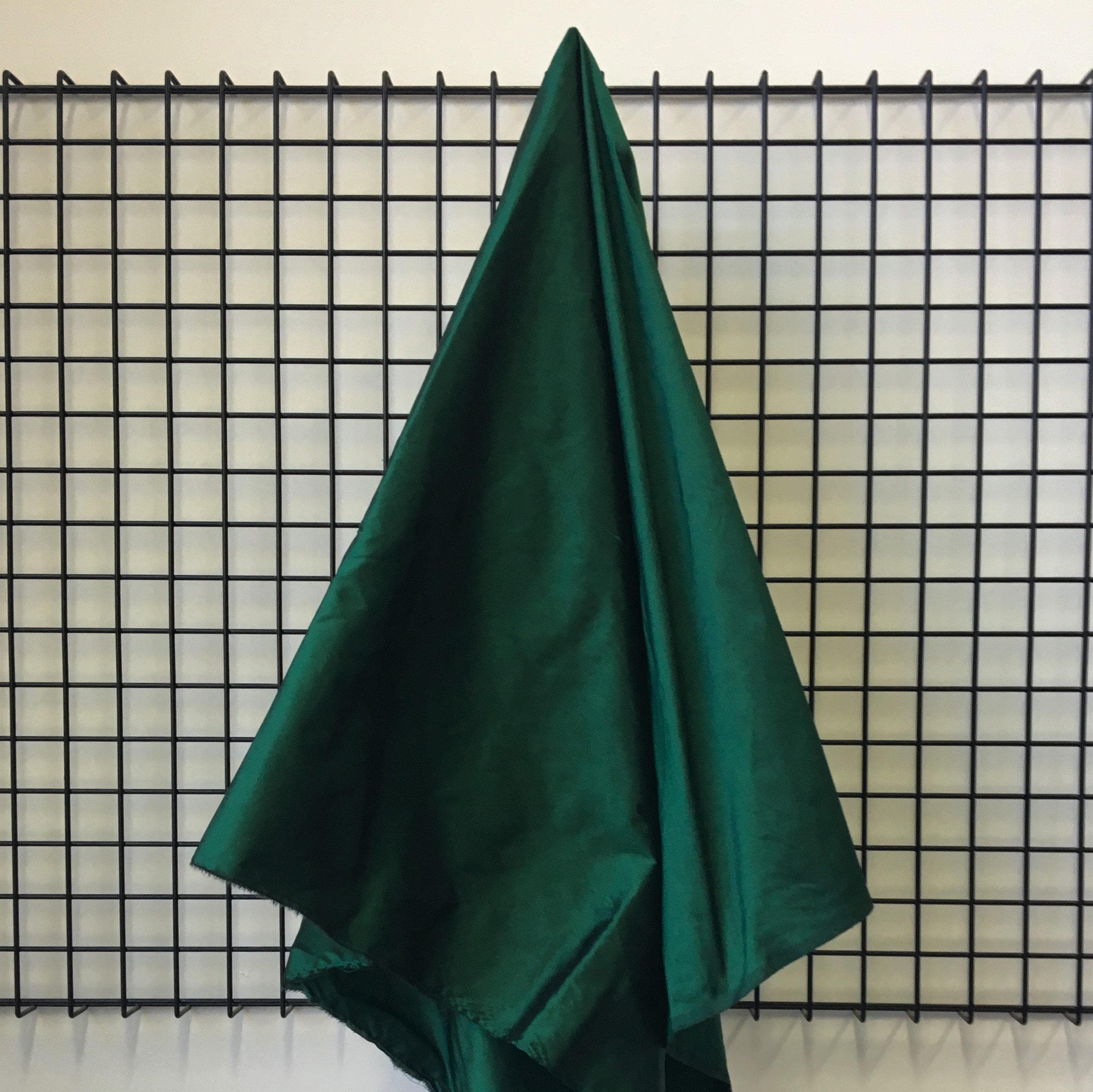 Bottle Green Silk Dupion — mid-weight and crisp with a lightly slubbed texture, 100% silk, 137cm wide