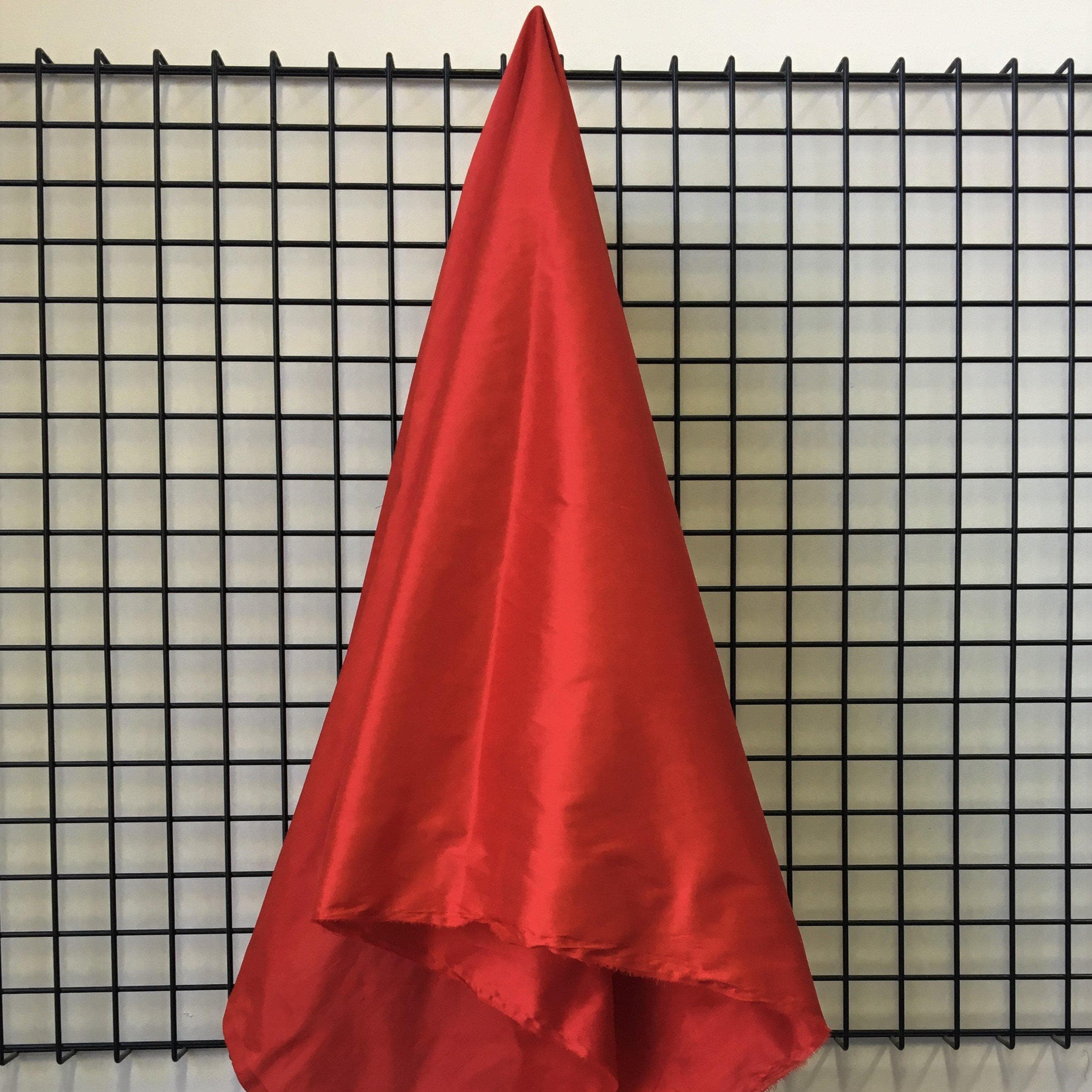 Deep Red Silk Dupion — mid-weight and crisp with a lightly slubbed texture, 100% silk, 137cm wide