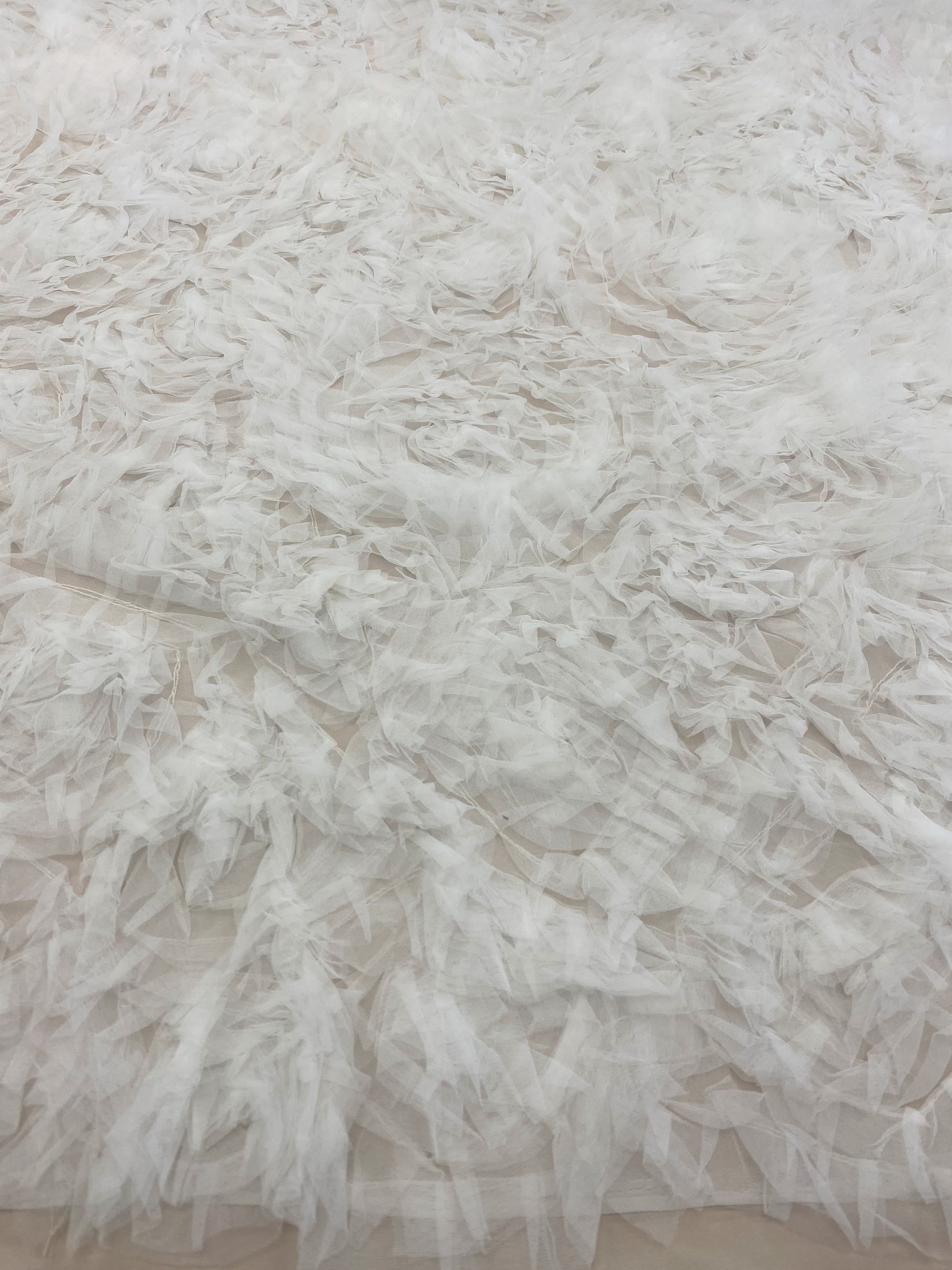 Ivory Rosette Ruffle Tulle — soft, 100% nylon, 140cm wide
