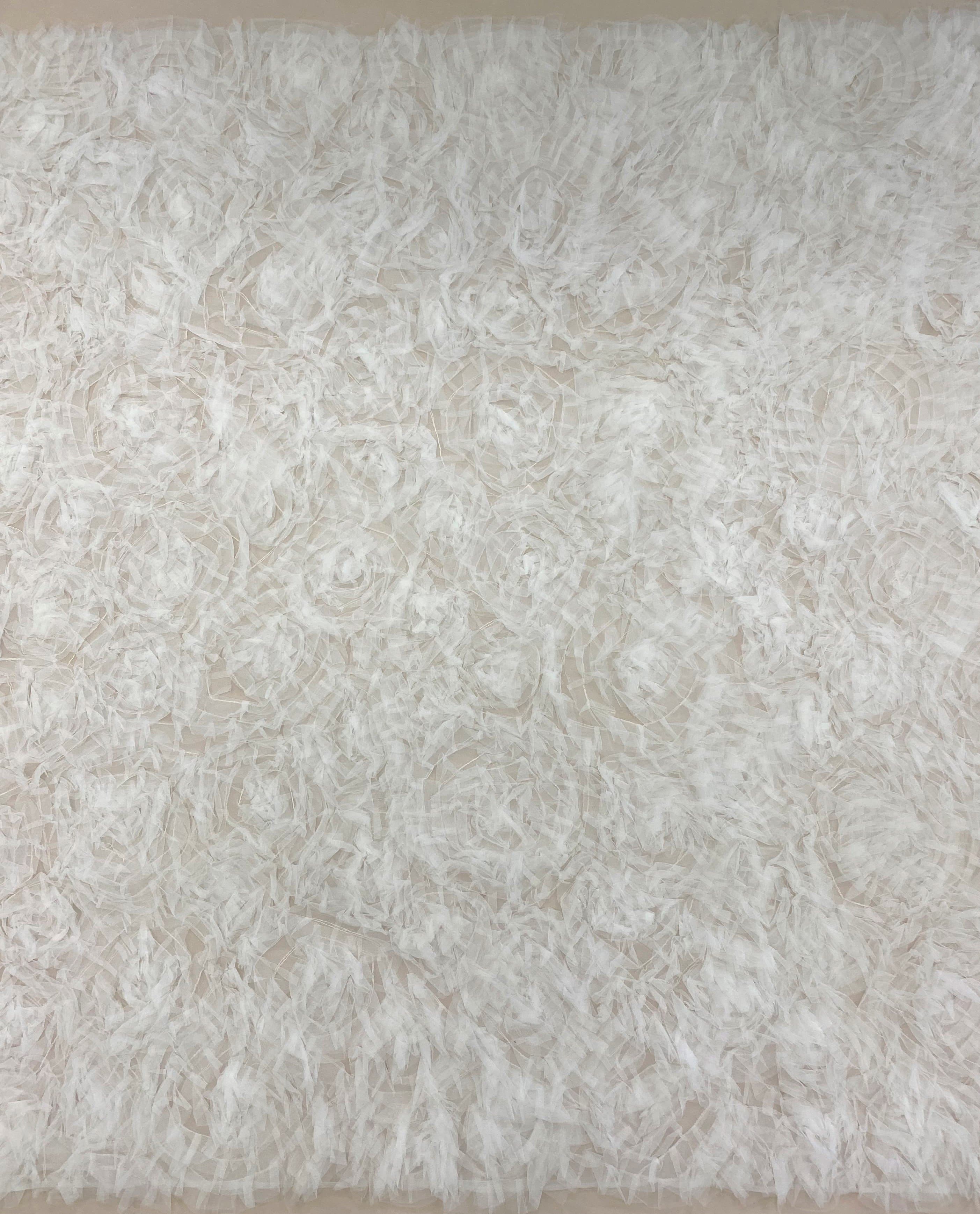 Ivory Rosette Ruffle Tulle — soft, 100% nylon, 140cm wide
