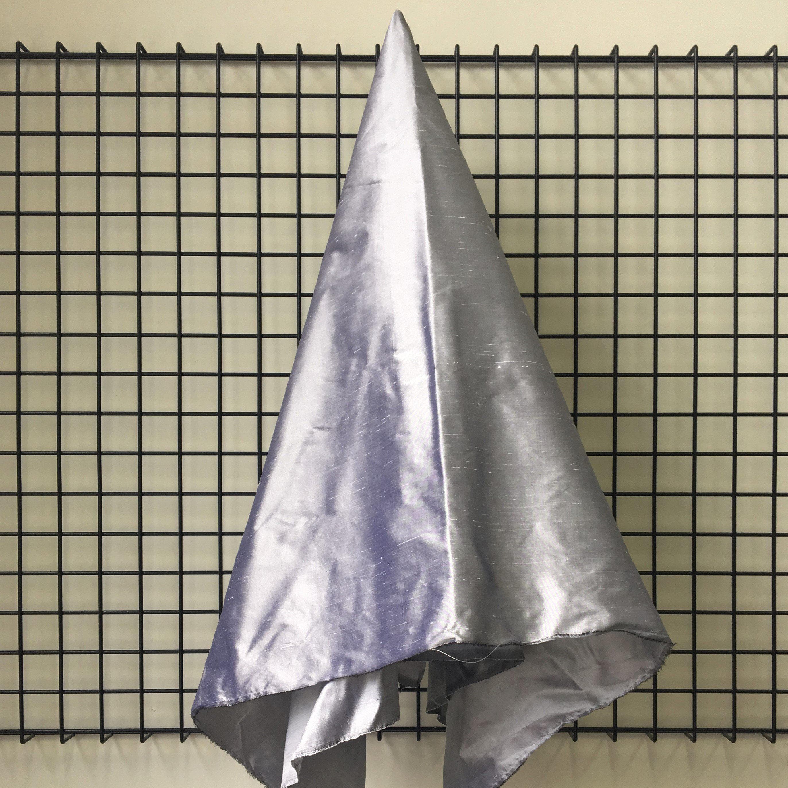 Gunmetal Silk Dupion — mid-weight and crisp with a lightly slubbed texture, 100% silk, 137cm wide