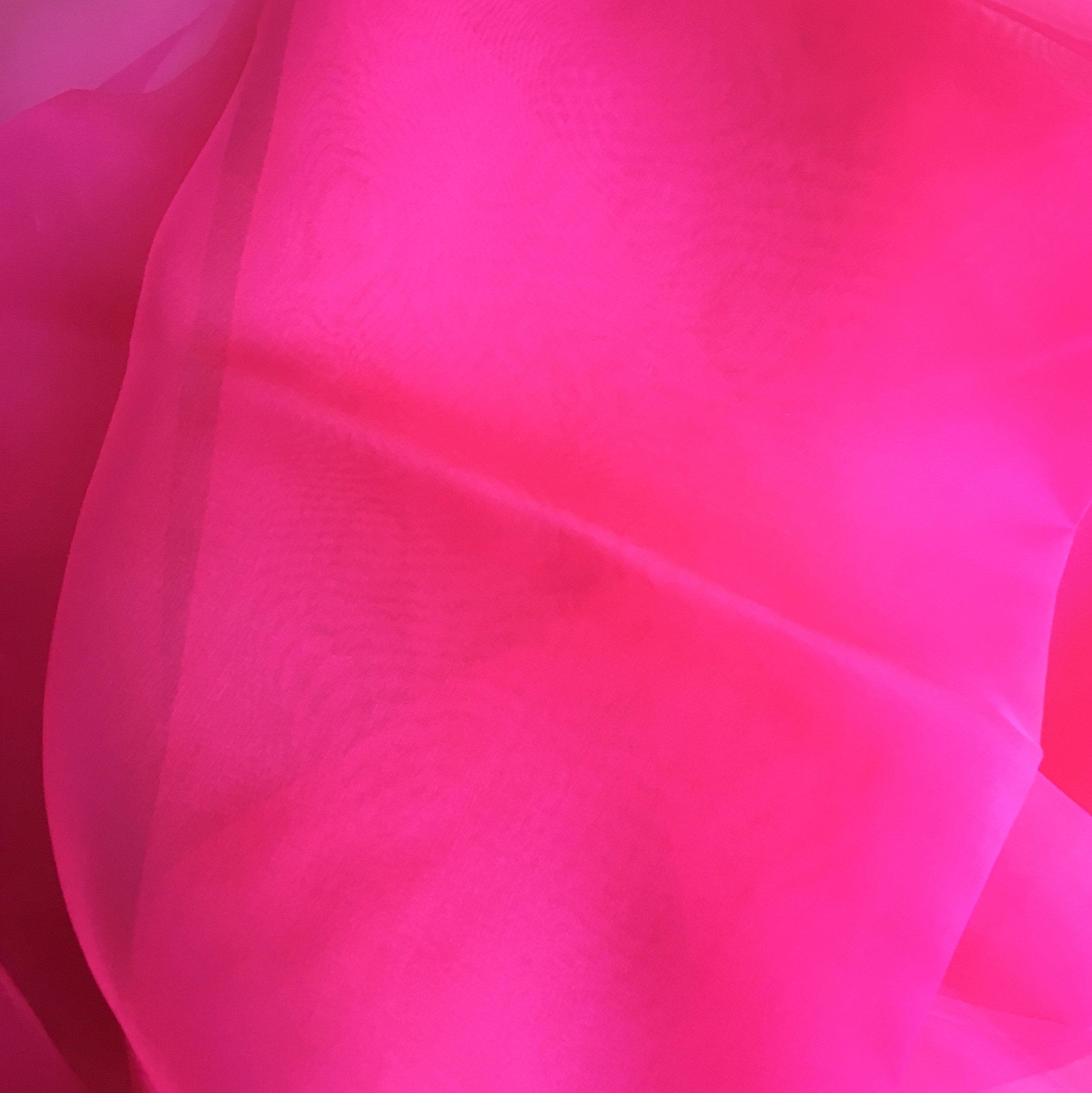 Hot Pink Silk Organza — lightweight, sheer and smooth with a low-sheen finish, 100% silk, 137cm wide
